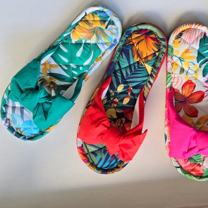 [BUNJANG] Ribbon Flower Quilted Slippers / 리본 플라워 퀼팅 슬리퍼 4color