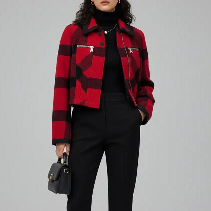 [BUNJANG] ESPRIT Red Check Crop Jacket / ESPRIT 레드 체크 크롭 자켓