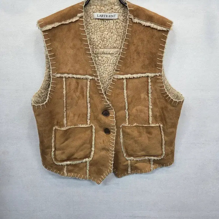 [BUNJANG] Latizen Suede Vintage Sherpa Mustang Vest / 라티젠 스웨이드 빈티지 셰르파 무스탕 조끼 프리 남성 m