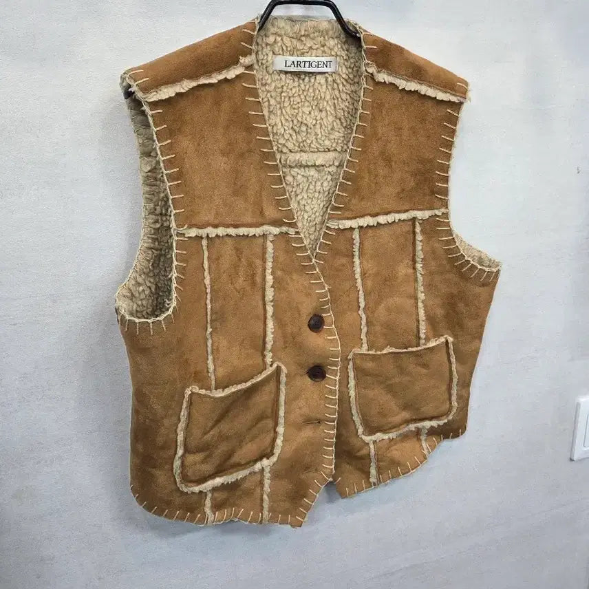 [BUNJANG] Latizen Suede Vintage Sherpa Mustang Vest / 라티젠 스웨이드 빈티지 셰르파 무스탕 조끼 프리 남성 m