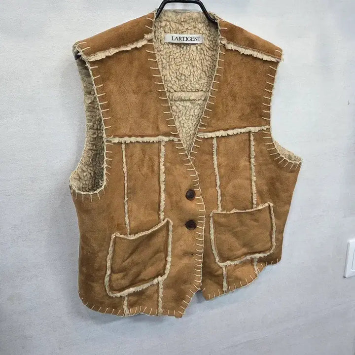 [BUNJANG] Latizen Suede Vintage Sherpa Mustang Vest / 라티젠 스웨이드 빈티지 셰르파 무스탕 조끼 프리 남성 m