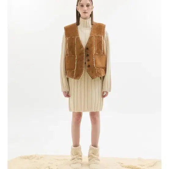 [BUNJANG] Latizen Suede Vintage Sherpa Mustang Vest / 라티젠 스웨이드 빈티지 셰르파 무스탕 조끼 프리 남성 m