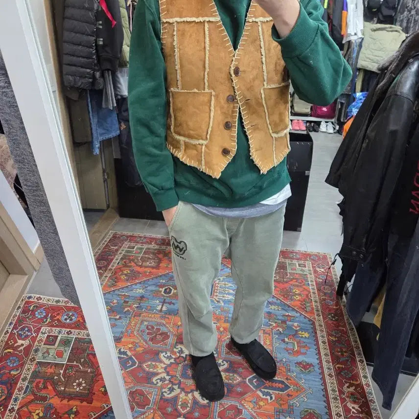 [BUNJANG] Latizen Suede Vintage Sherpa Mustang Vest / 라티젠 스웨이드 빈티지 셰르파 무스탕 조끼 프리 남성 m
