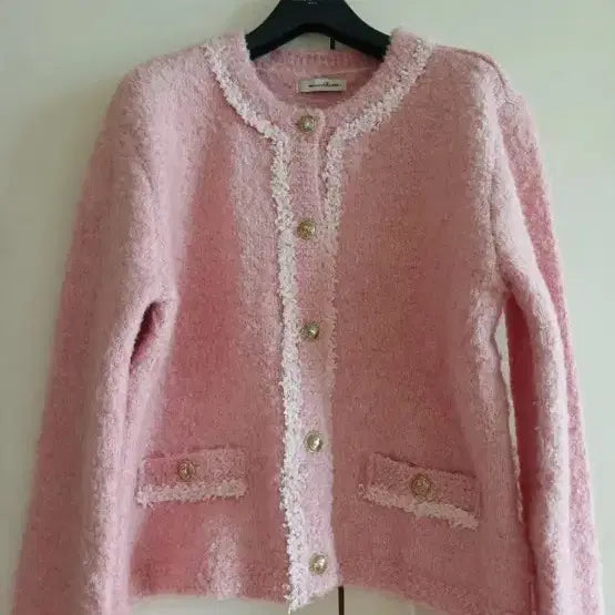 [BUNJANG] Roem Pink Tweed Knit Cardigan / 로엠 핑크 트위드 니트가디건 미착용