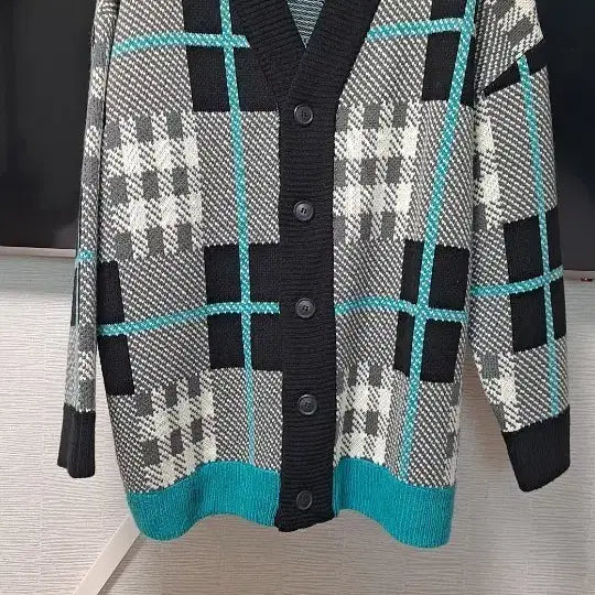 [BUNJANG] Wave Check Pattern Oversized Cardigan / 남성WAVE 체크 패턴 오버핏가디건 XL사이즈(105)