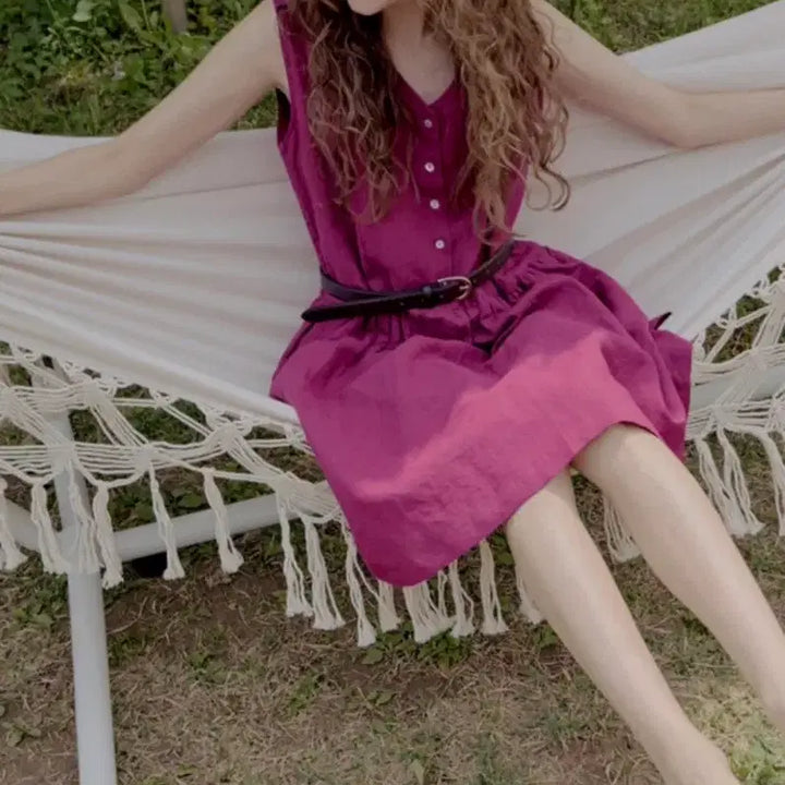 [BUNJANG] Without Summer Olive V-neck One-piece / 위드아웃썸머 원피스 Olive v-neck onepiece_plum