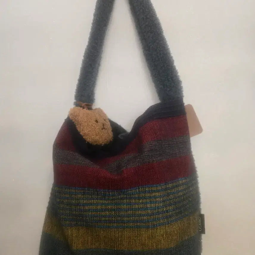 [BUNJANG] Blue Prayer Striped Wool Tote Shoulder Bag / 컬러 스트라이프 숄더백 에코백오리고 양털 토트 숄더백 블루 프레이어