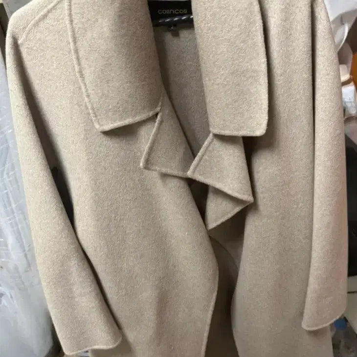 [BUNJANG] Handmade Beige Belted Long Coat / 핸드메이드 베이지 벨티드 롱 코트