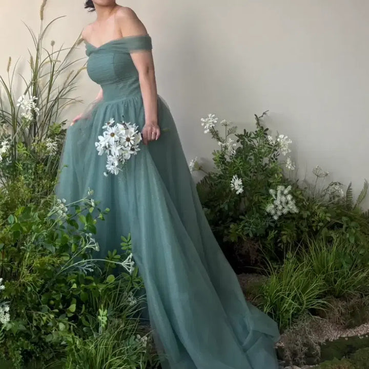 [BUNJANG] Mint Green Tulle Off-Shoulder Dress / 민트색 튤 소재 튜브탑 오프숄더 변형 가능 유색드레스