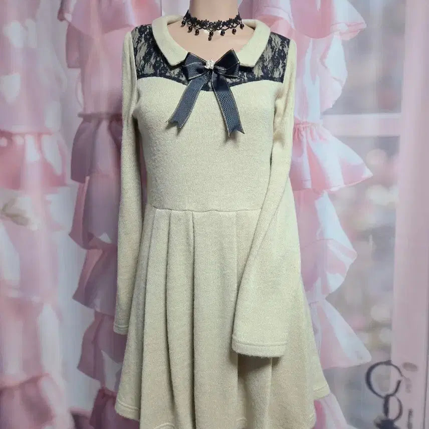 [BUNJANG] MAJESTIC LEGON Lace Ribbon Knit Dress / MAJESTIC LEGON 레이스 리본 니트 원피스
