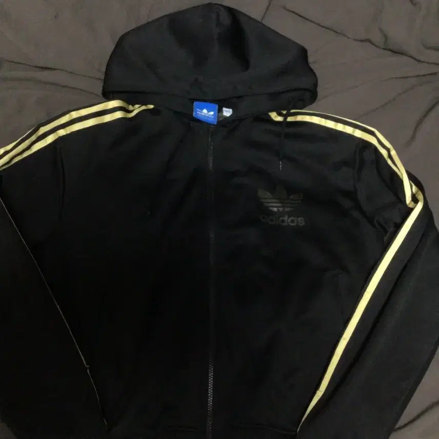 [BUNJANG] Adidas Three Stripes Hooded Zip-up Black / 아디다스 삼선 후드 집업 블랙