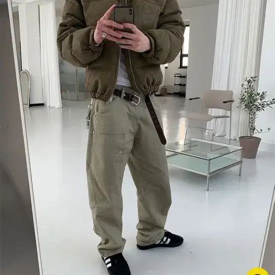 [BUNJANG] Ument Made Label Work Pants Beige / 유먼트 메이드 라벨 워크 팬츠 베이지