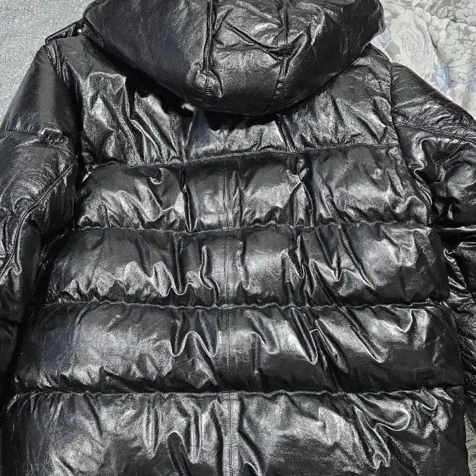 [BUNJANG] Solid Homme Black Leather Padded Jacket / 솔리드옴므 블랙 레더 패딩 점퍼 리얼레더