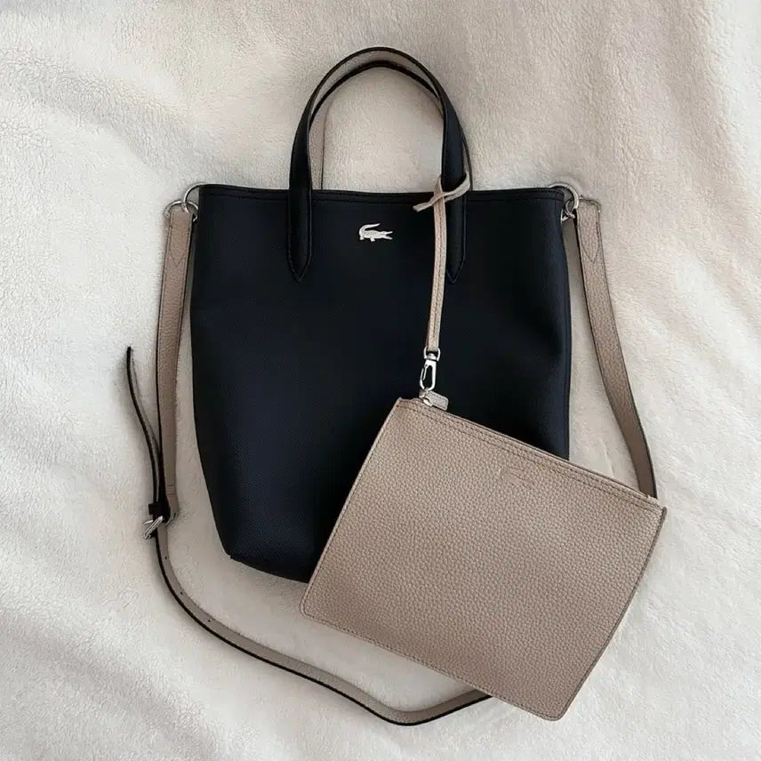 [BUNJANG] Lacoste Anna Reversible Tote Bag Crossbody Black / 라코스테 안나 리버시블 토트백 크로스백 블랙