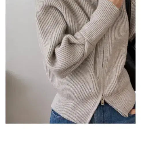 [BUNJANG] Edmore Knit Zip-Up Cardigan Oatmeal / 에드모어 니트 집업 가디건 오트밀