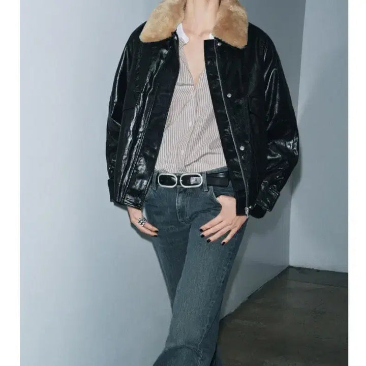 [BUNJANG] ZARA Leather Fur Collar Jacket / 자라 레더 퍼 카라 자켓