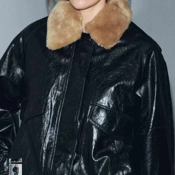 [BUNJANG] ZARA Leather Fur Collar Jacket / 자라 레더 퍼 카라 자켓