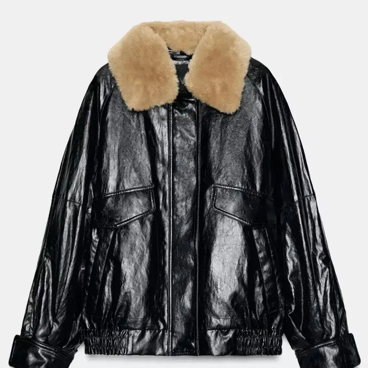 [BUNJANG] ZARA Leather Fur Collar Jacket / 자라 레더 퍼 카라 자켓