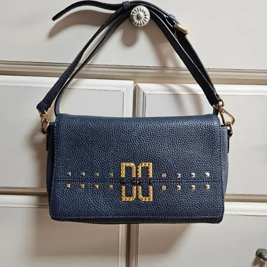 [BUNJANG] DD Logo Navy Leather Shoulder Bag / 닥스 DD 로고 네이비 가죽 숄더백