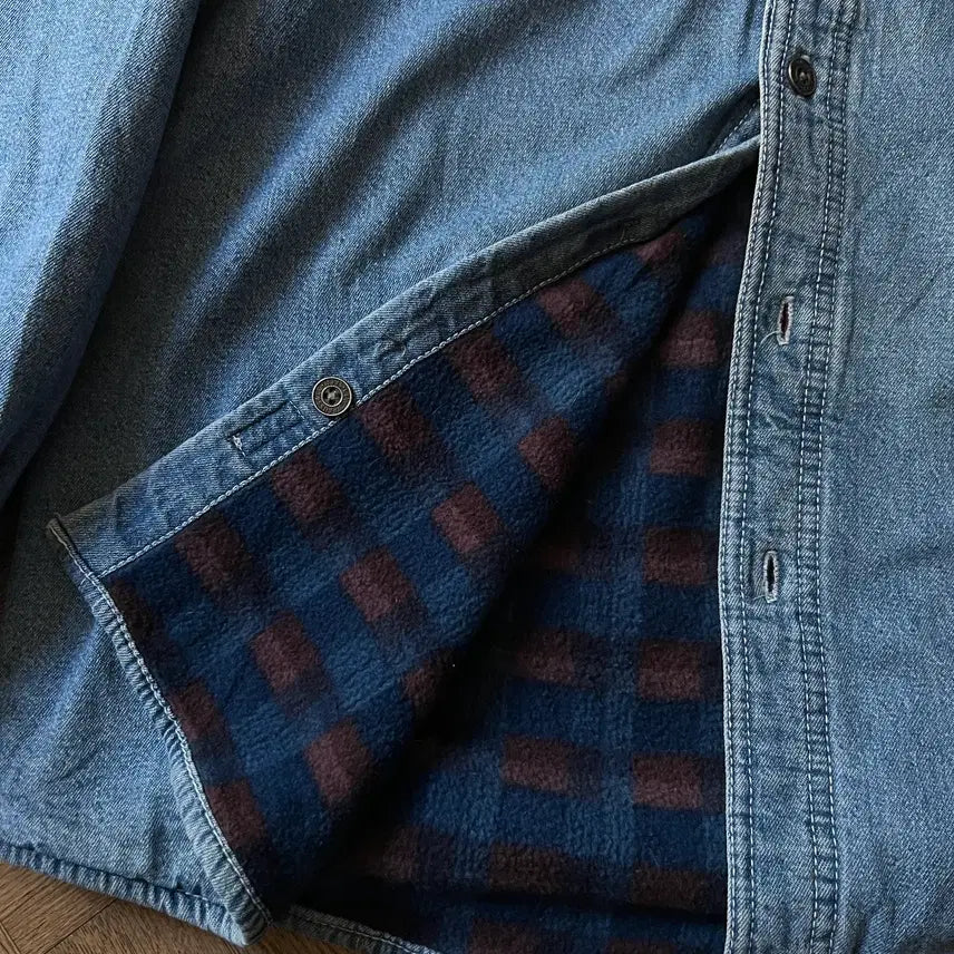 [BUNJANG] Levi's Checkered Fleece Lined Denim Shirt / [M]리바이스 체크 플리스 라이닝 데님 셔츠
