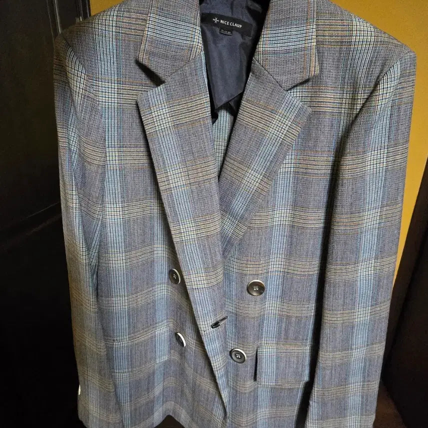 [BUNJANG] NICE CLAUP Blue Brown Double Check Blazer / 나이스클랍 블루브라운 더블체크 블레이저