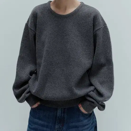 [BUNJANG] Moonlight Round Knit (Gray, M) / 문달 라운드니트 (그레이M)