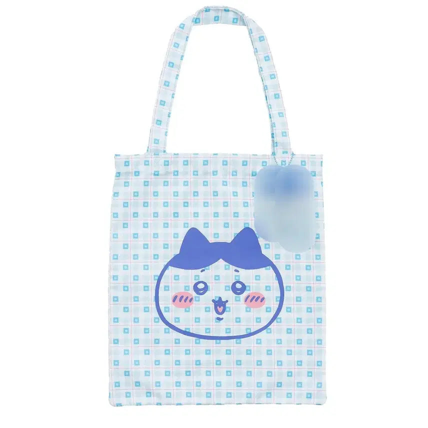 [BUNJANG] Chiikawa Hachiware Check Series Tote Bag (Blue) / 치이카와 체크시리즈 토트백 하치와레 블루 가방 참 미포함 새상품 먼작귀