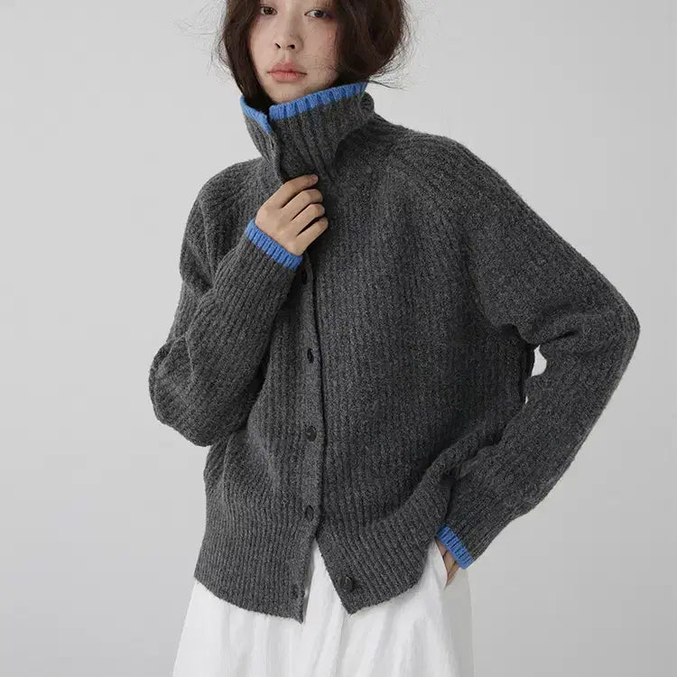 [BUNJANG] Wool Knit Cardigan / 카라배색 울 니트가디건 빈티지룩 겨울가디건
