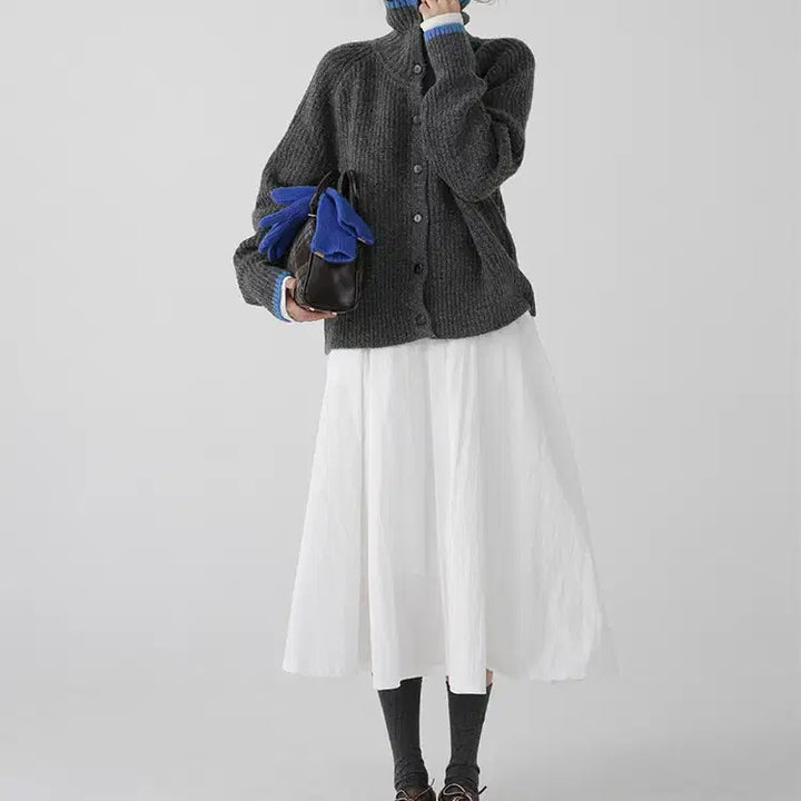 [BUNJANG] Wool Knit Cardigan / 카라배색 울 니트가디건 빈티지룩 겨울가디건