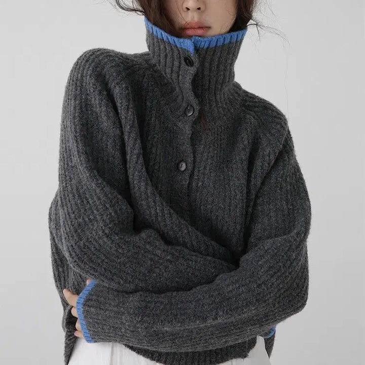 [BUNJANG] Wool Knit Cardigan / 카라배색 울 니트가디건 빈티지룩 겨울가디건