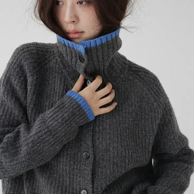 [BUNJANG] Wool Knit Cardigan / 카라배색 울 니트가디건 빈티지룩 겨울가디건