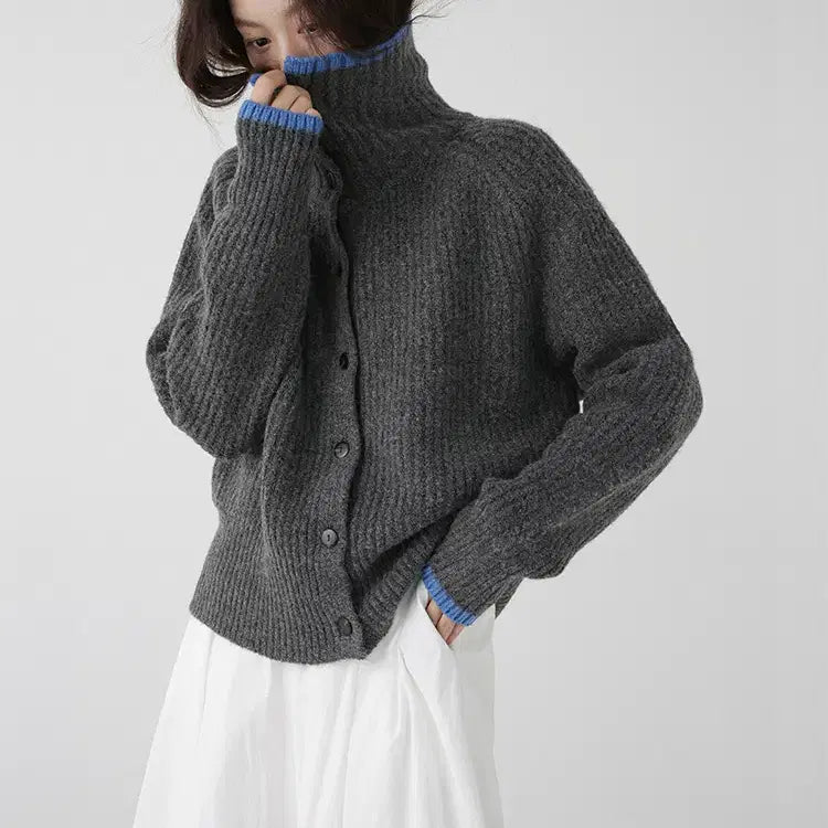 [BUNJANG] Wool Knit Cardigan / 카라배색 울 니트가디건 빈티지룩 겨울가디건