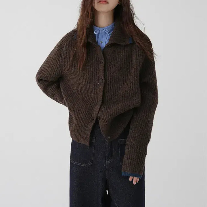 [BUNJANG] Wool Knit Cardigan / 카라배색 울 니트가디건 빈티지룩 겨울가디건