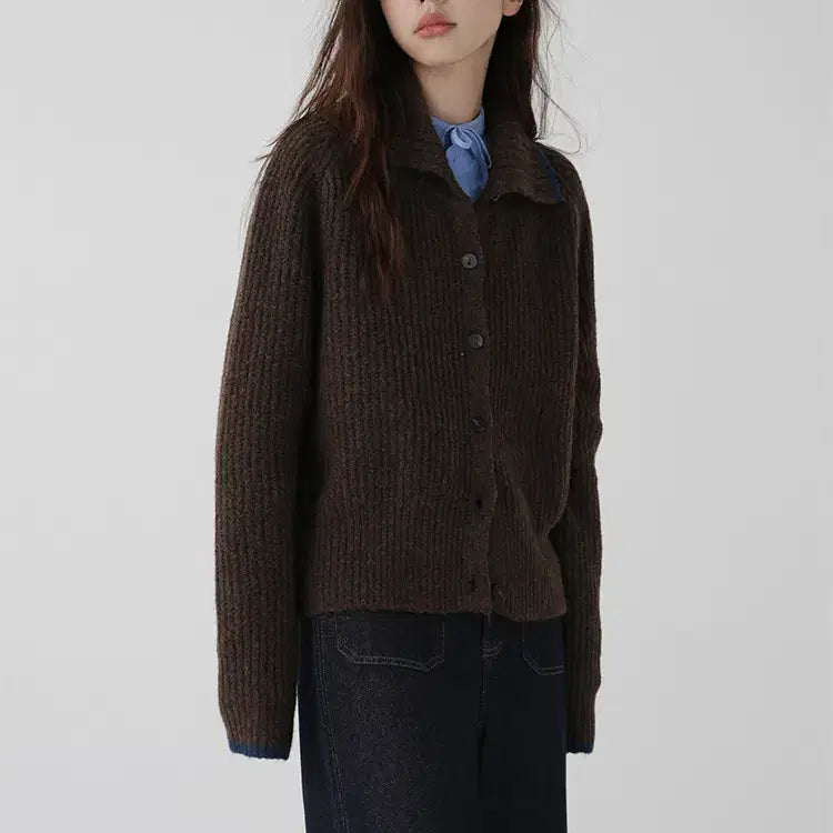 [BUNJANG] Wool Knit Cardigan / 카라배색 울 니트가디건 빈티지룩 겨울가디건