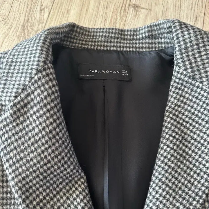 [BUNJANG] Zara Houndstooth Leather Sleeve Long Coat L / 자라 하운드투스 가죽 소매 롱코트 L