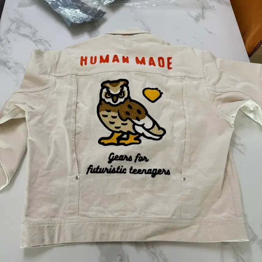[BUNJANG] Human Made Natural Denim Work Jacket - White Owl / [L]휴먼메이드 내츄럴 데님 워크자켓 화이트 부엉이
