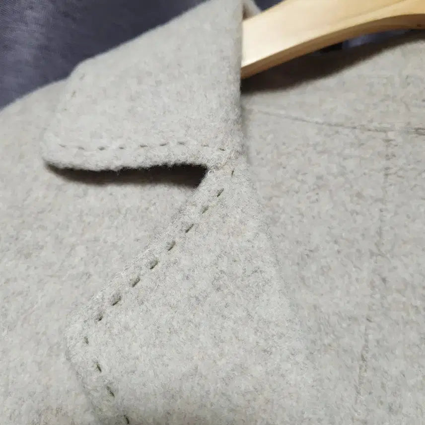 [BUNJANG] Cashmere Color Block Long Handmade Coat (Khaki Beige) - Size 77 / 울 캐시미어 배색 롱 핸드메이드코트 카키 베이지-77