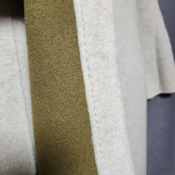 [BUNJANG] Cashmere Color Block Long Handmade Coat (Khaki Beige) - Size 77 / 울 캐시미어 배색 롱 핸드메이드코트 카키 베이지-77