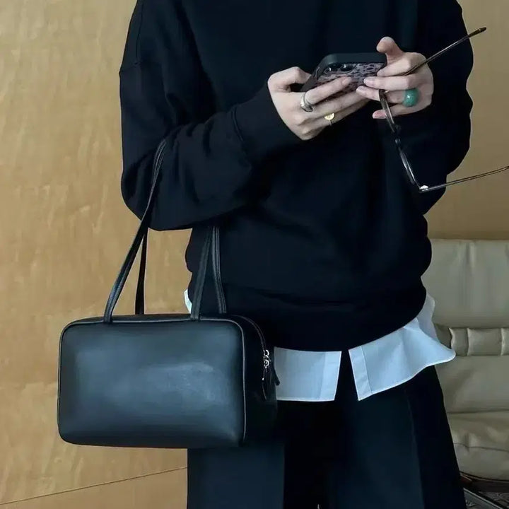 [BUNJANG] Astra Lambskin Leather Tote Bag - Black / 새상품 고급 여성가방 Astra 양가죽 토트백 블랙