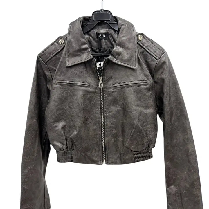 [BUNJANG] Imported Faux Leather Women's Blue Blouson Jacket / 여성M/ 텍새옷 수입 인조가죽 블루종 레더자켓