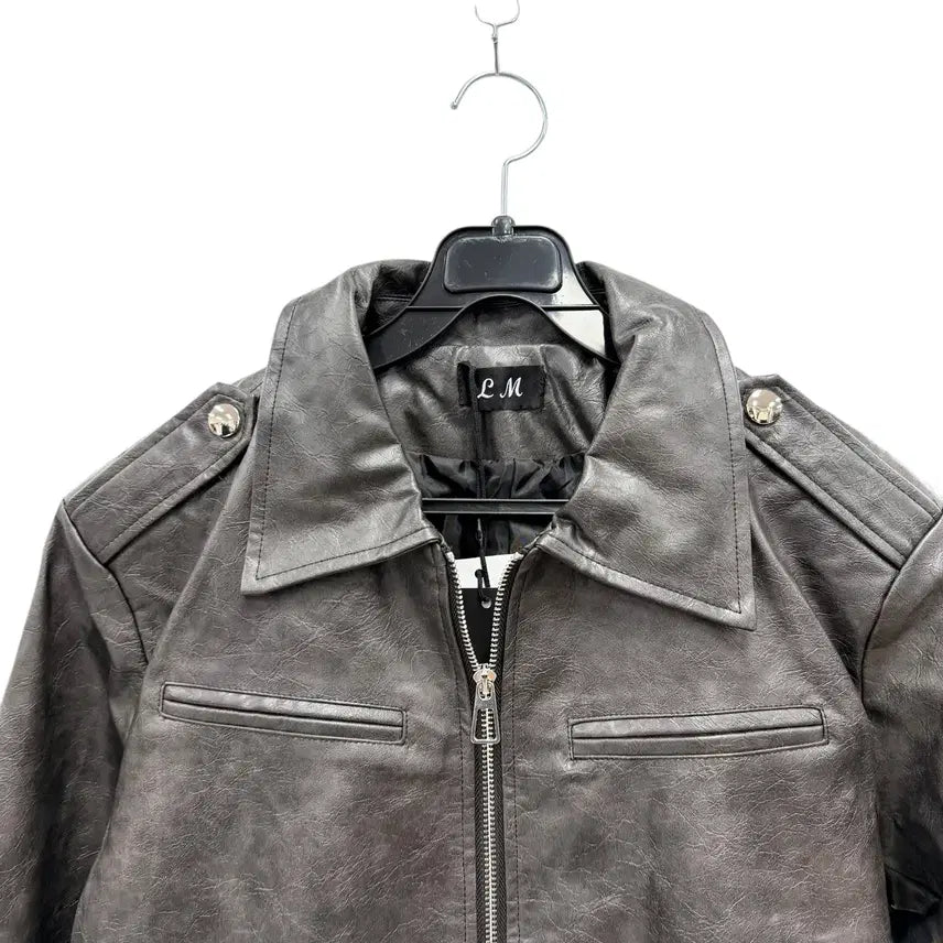 [BUNJANG] Imported Faux Leather Women's Blue Blouson Jacket / 여성M/ 텍새옷 수입 인조가죽 블루종 레더자켓