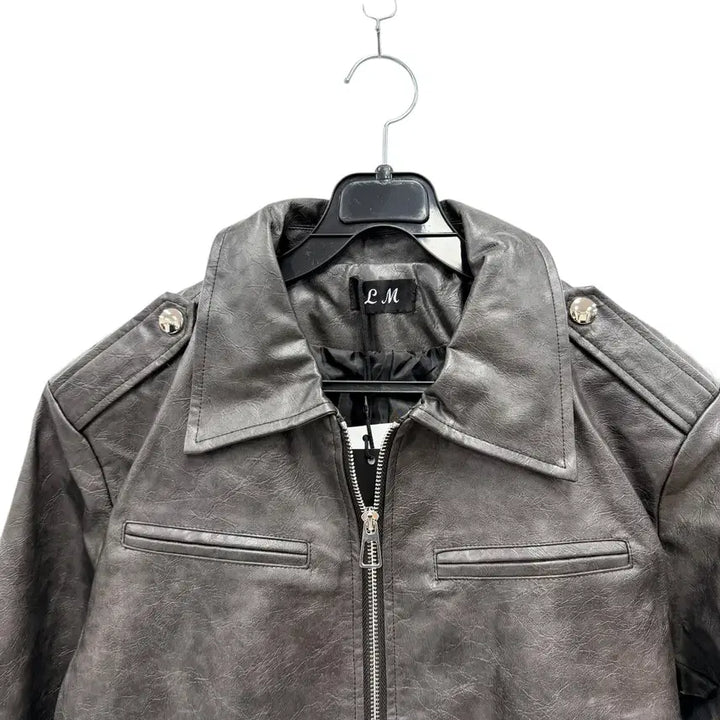 [BUNJANG] Imported Faux Leather Women's Blue Blouson Jacket / 여성M/ 텍새옷 수입 인조가죽 블루종 레더자켓