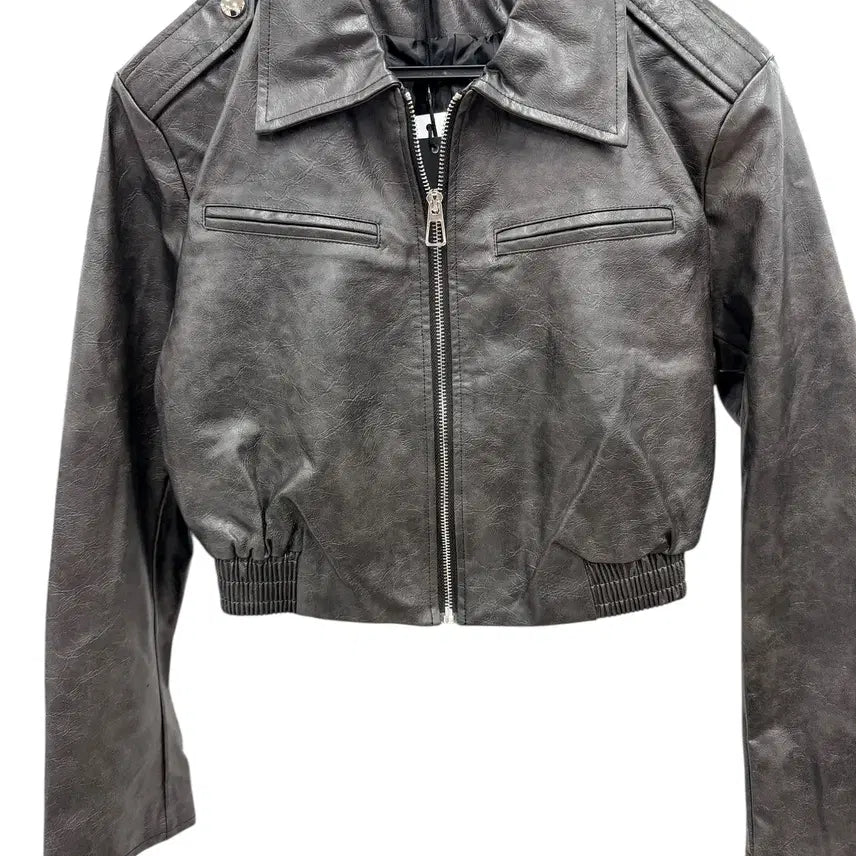 [BUNJANG] Imported Faux Leather Women's Blue Blouson Jacket / 여성M/ 텍새옷 수입 인조가죽 블루종 레더자켓