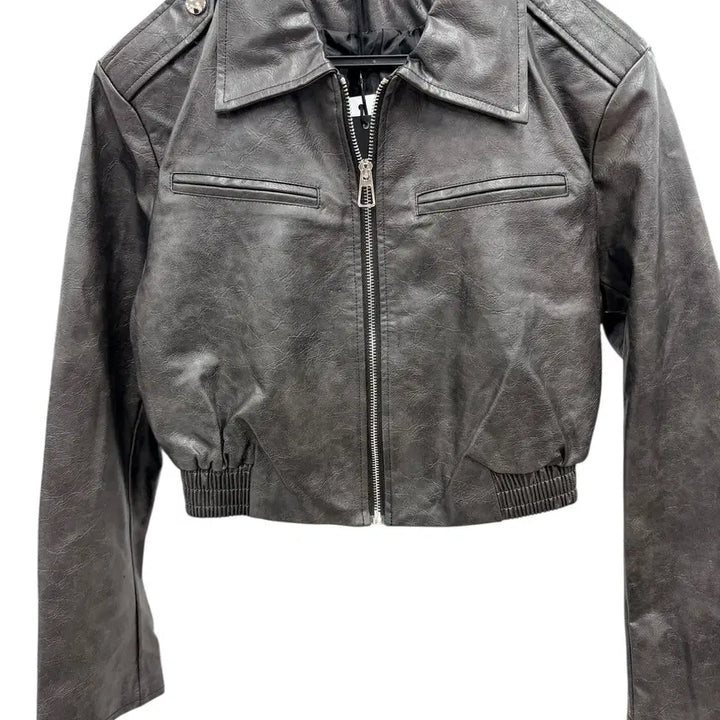 [BUNJANG] Imported Faux Leather Women's Blue Blouson Jacket / 여성M/ 텍새옷 수입 인조가죽 블루종 레더자켓