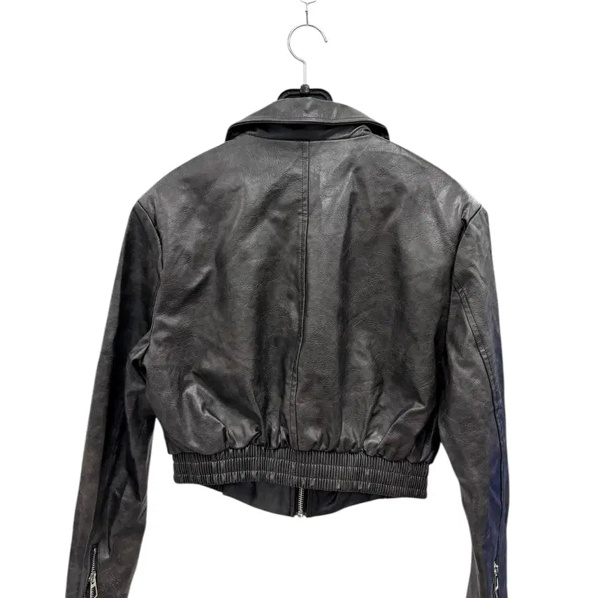 [BUNJANG] Imported Faux Leather Women's Blue Blouson Jacket / 여성M/ 텍새옷 수입 인조가죽 블루종 레더자켓