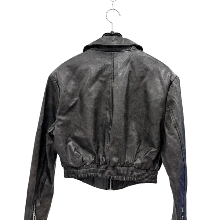 [BUNJANG] Imported Faux Leather Women's Blue Blouson Jacket / 여성M/ 텍새옷 수입 인조가죽 블루종 레더자켓