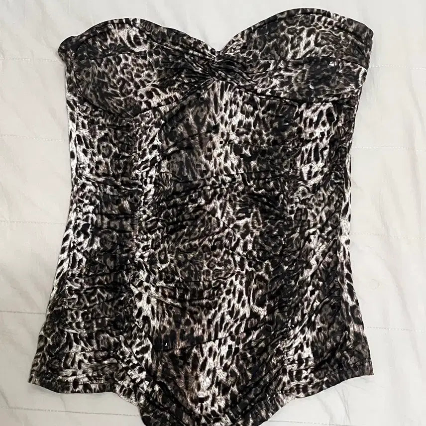 [BUNJANG] Leopard Glitter Tube Top / 레오파드 글리터 튜브탑