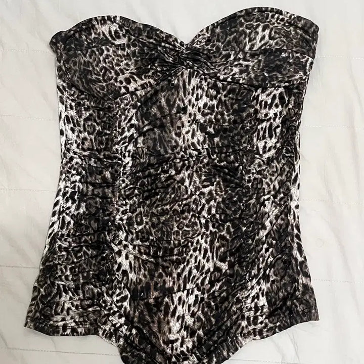 [BUNJANG] Leopard Glitter Tube Top / 레오파드 글리터 튜브탑