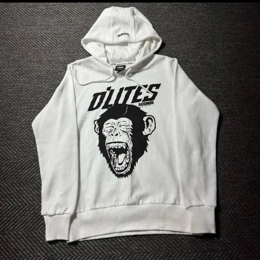 [BUNJANG] Skechers D'LITES White Hoodie (Size 90) / 스케쳐스 D'LITES 화이트 후드티 몽키 프린팅 (90)