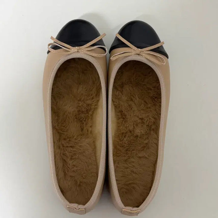 [BUNJANG] Winter Flat Shoes 250 / 말랑 배색 앞코 안감 퍼 겨울 플랫슈즈 250